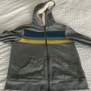 COPY - Hanna Anderson Faux Shearling Kids Gray Hoodie with Blue and Yellow Stri…